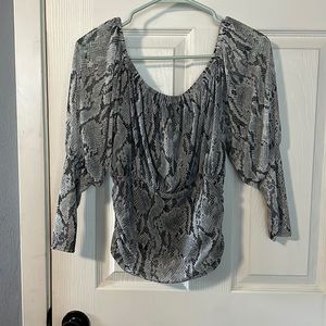 Cropped off the shoulder snake print blouse